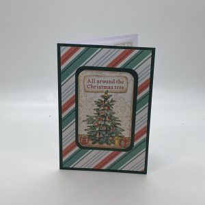 Christmas Tree With Presents And Stripped Background Card