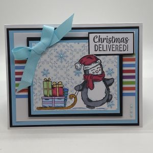 Christmas Delivered Hand Colored Penguin Card