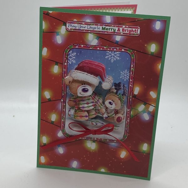 3D Teddy Bears Stringing Lights Card