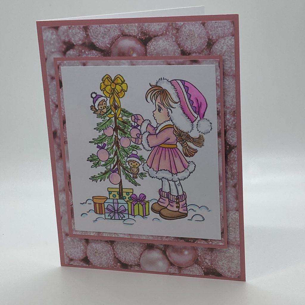Decorating The Tree In Pink Hand Colored Card