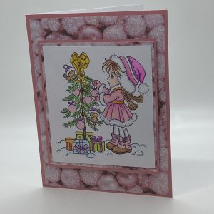 Decorating The Tree In Pink Hand Colored  Card