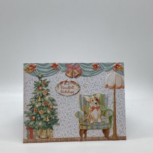 Dog Sitting In Cozy Chair With Christmas Tree Card