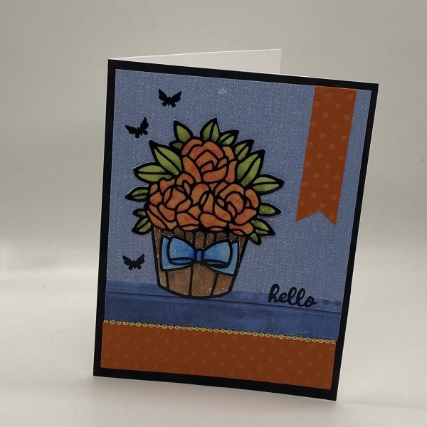 Glittery Basket Of Flowers Card