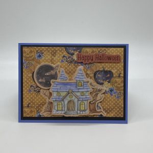 Blue Haunted House Halloween Card