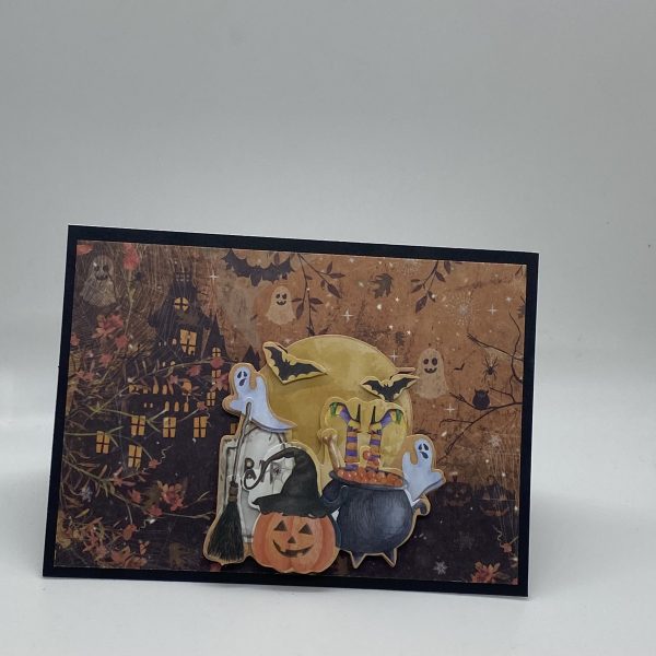 Halloween Characters In Front Of Spooky House Halloween Card