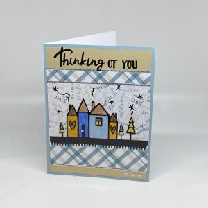 Hand Colored Houses Glitter Thinking Of You Card