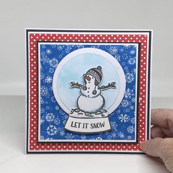 Hand Colored Snowman Snow Globe Winter Card