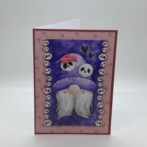 Skulls With Bows On Purple Background Card