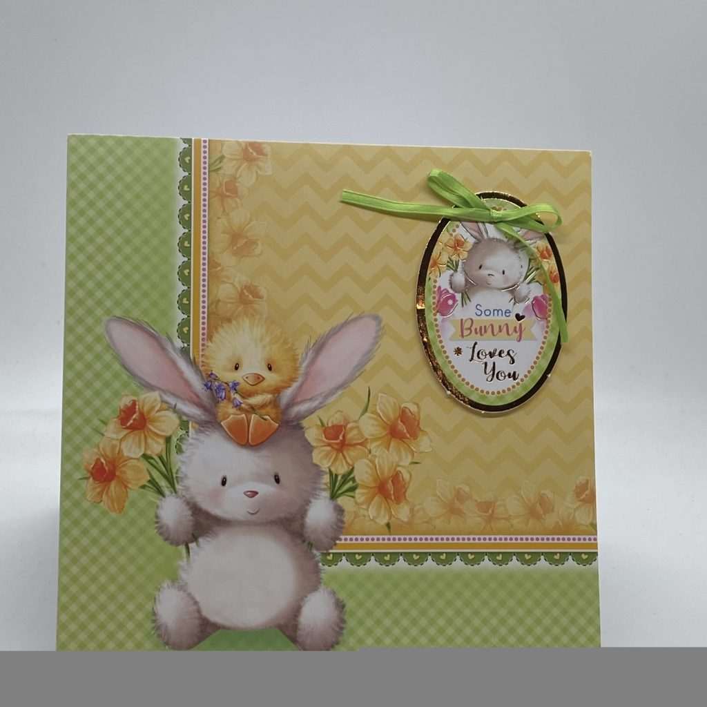 Bunny And Duck With Flowers Easter Card