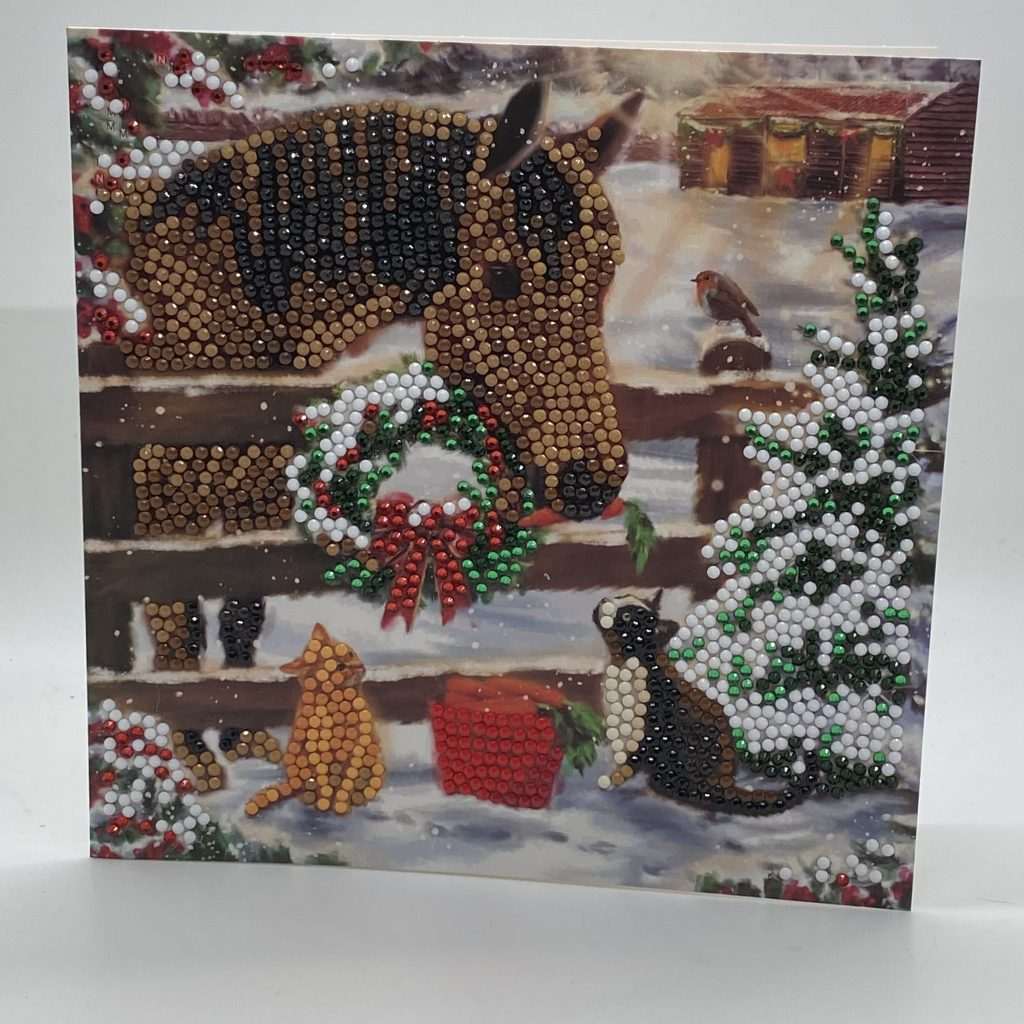 Beaded Horse With Cats Card