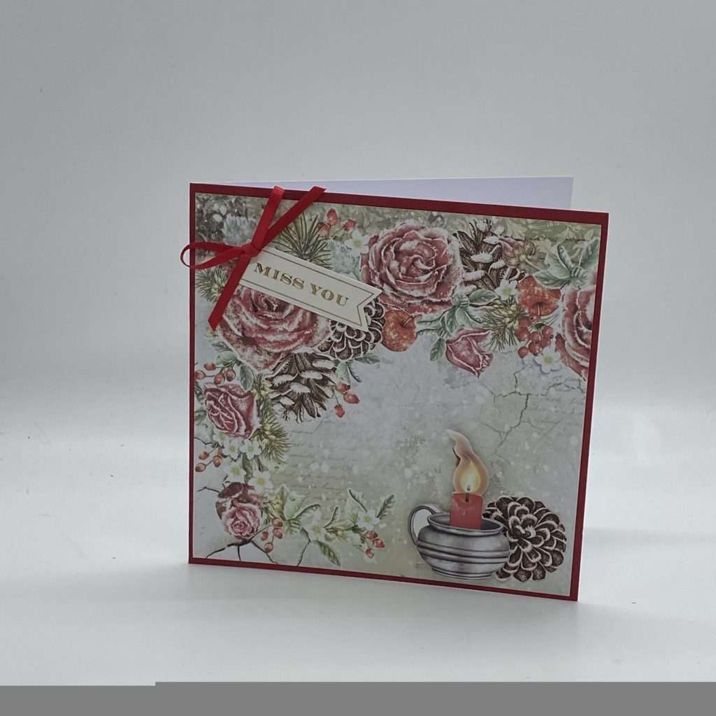 Candle And Pinecone Winter Roses Thinking Of You Card