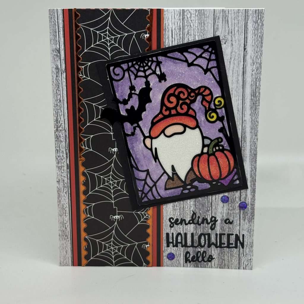 Gnome, Bat And Pumpkin Glitter Halloween Card
