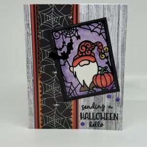 Gnome, Bat And Pumpkin Glitter Halloween Card