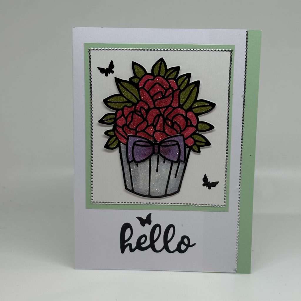 Glitter Red Roses Hello Card