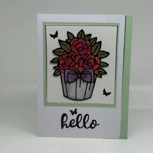 Glitter Red Roses Hello Card