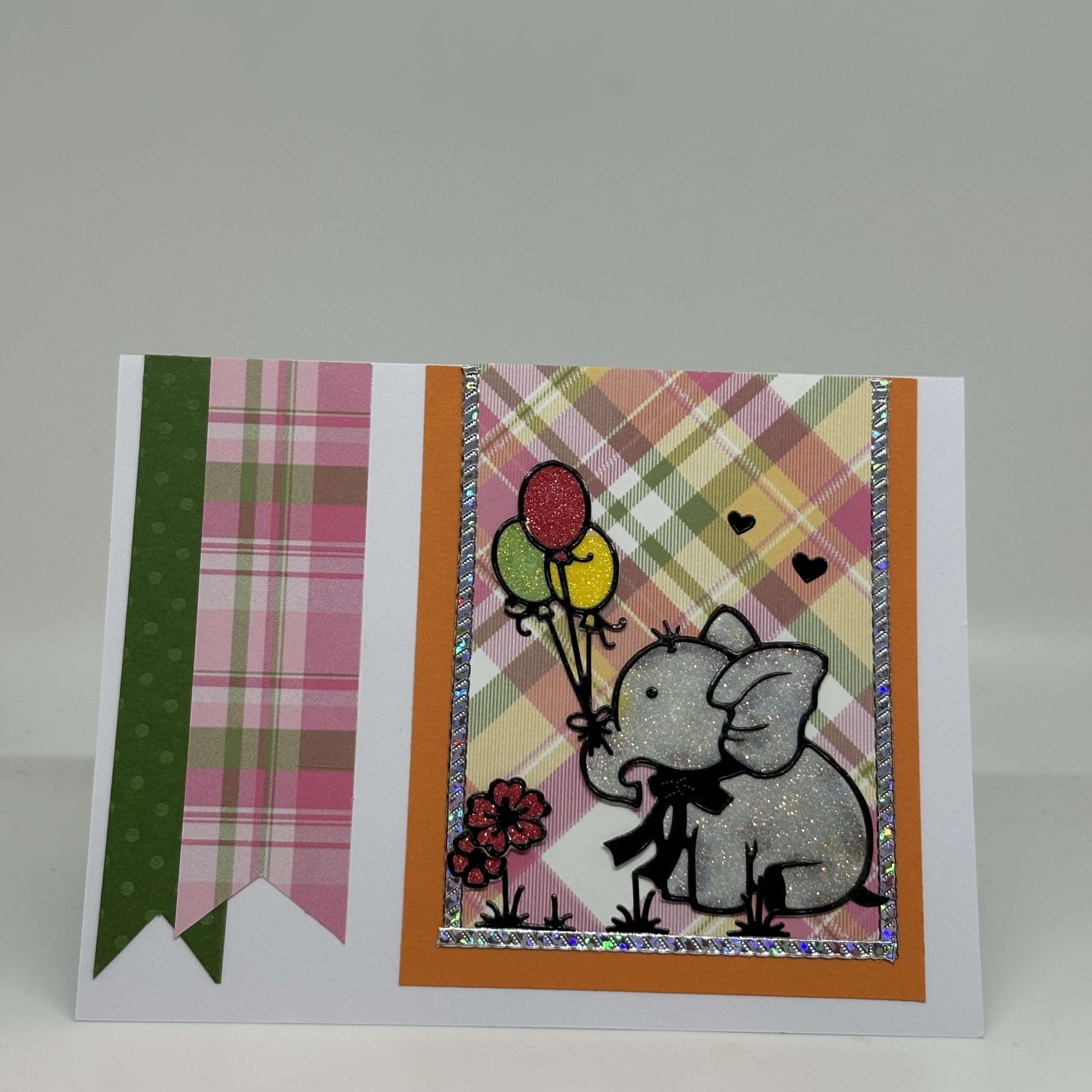 Elephant With Balloons Celebration Glitter Card