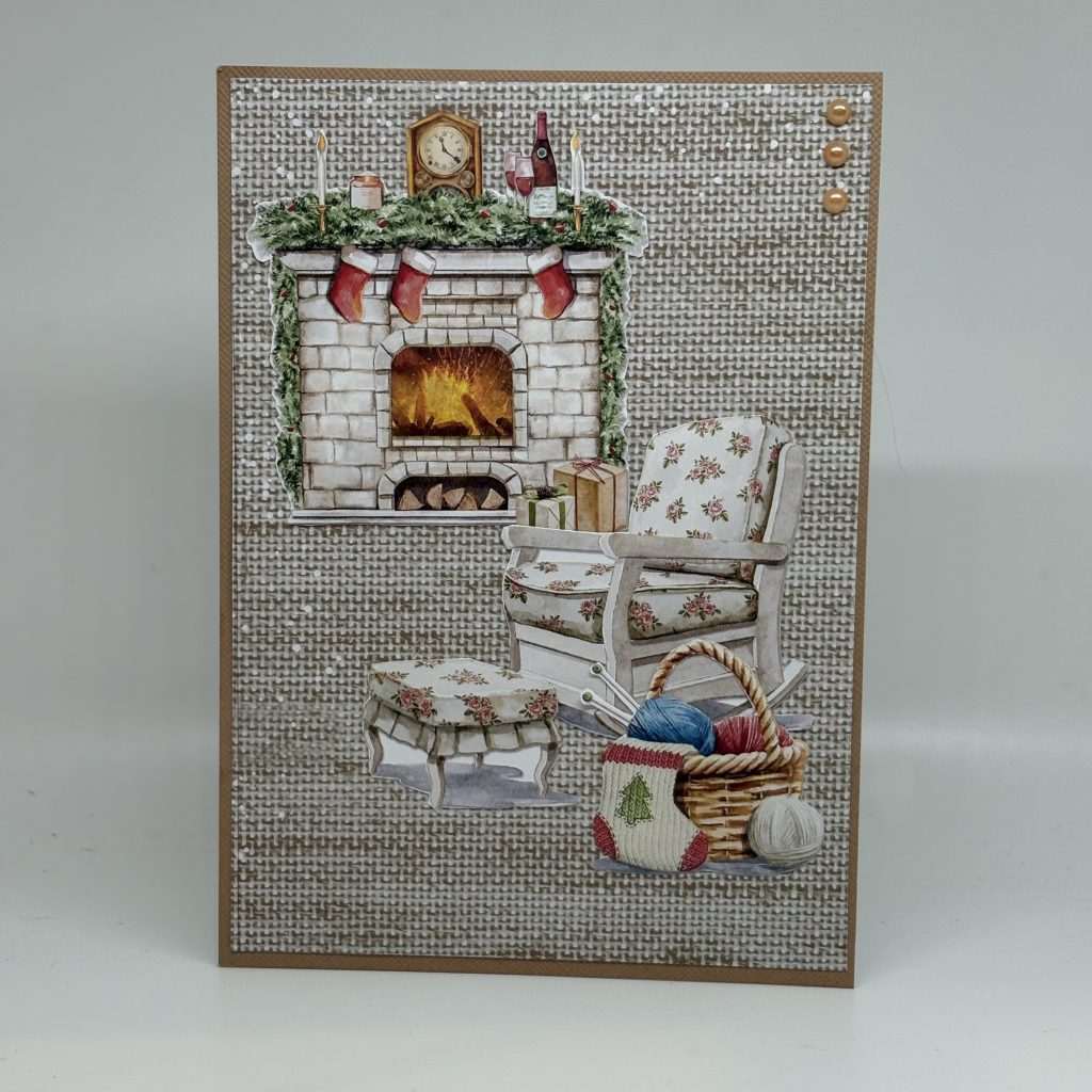 Cozy Fireplace With Knitting Basket Christmas Card