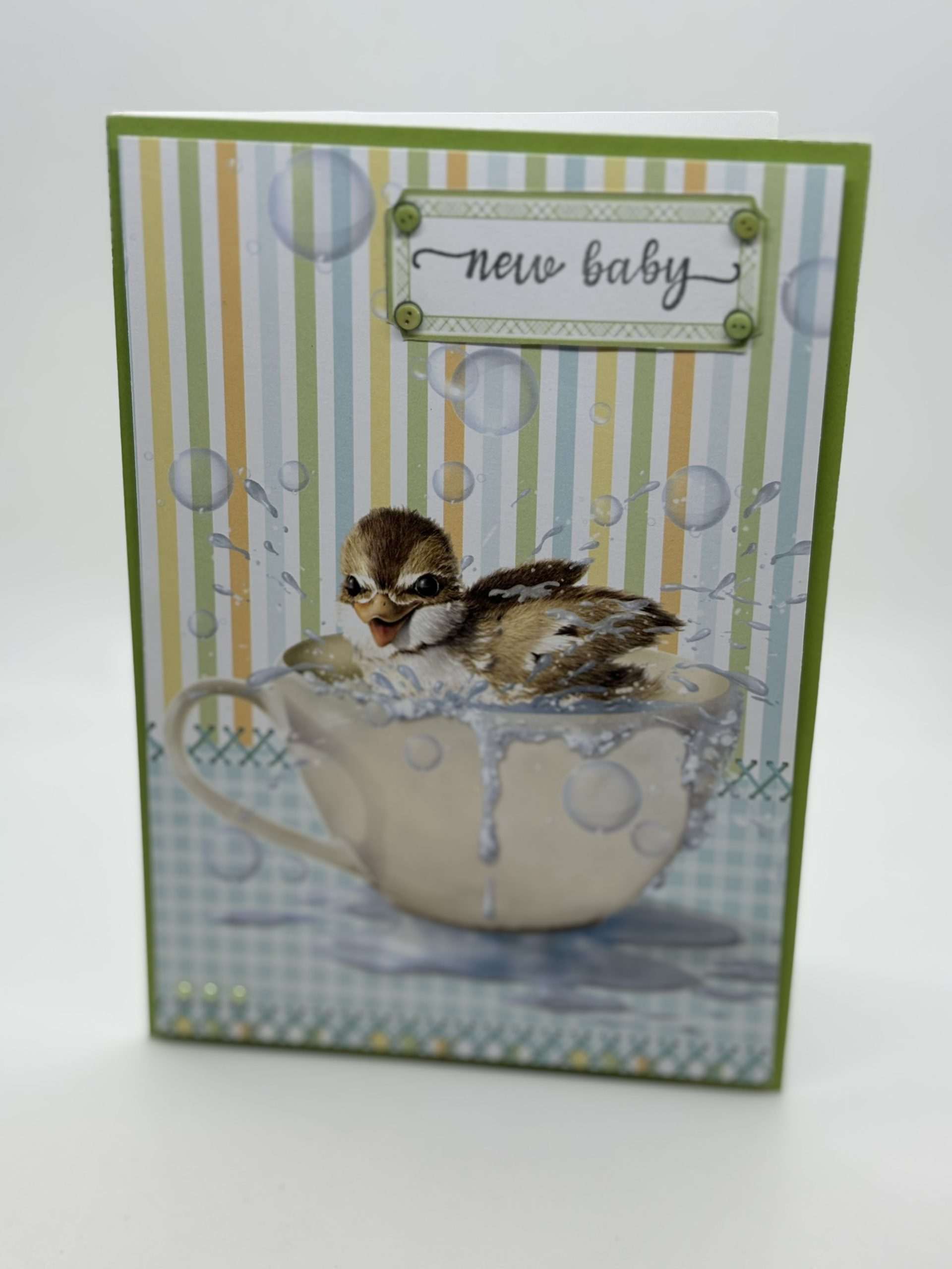 Duckling Splashing In A Cup New Baby Card