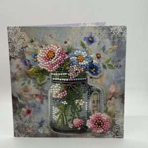 3D Raised Dots Glass Jug Full Of Flowers Best Wishes Card