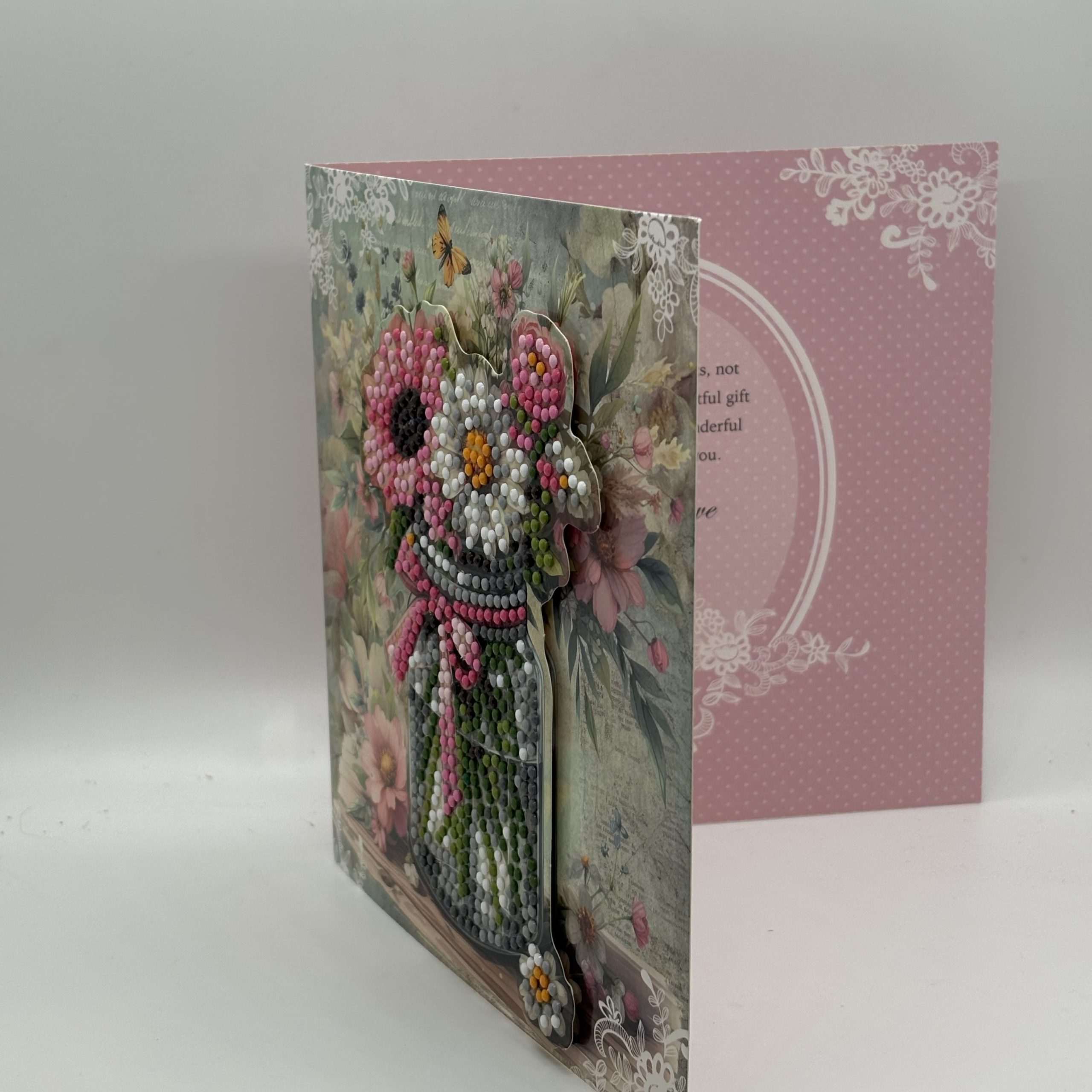 3 D Raised Dots Glass Jar Of Flowers Thank You Card - Image 2