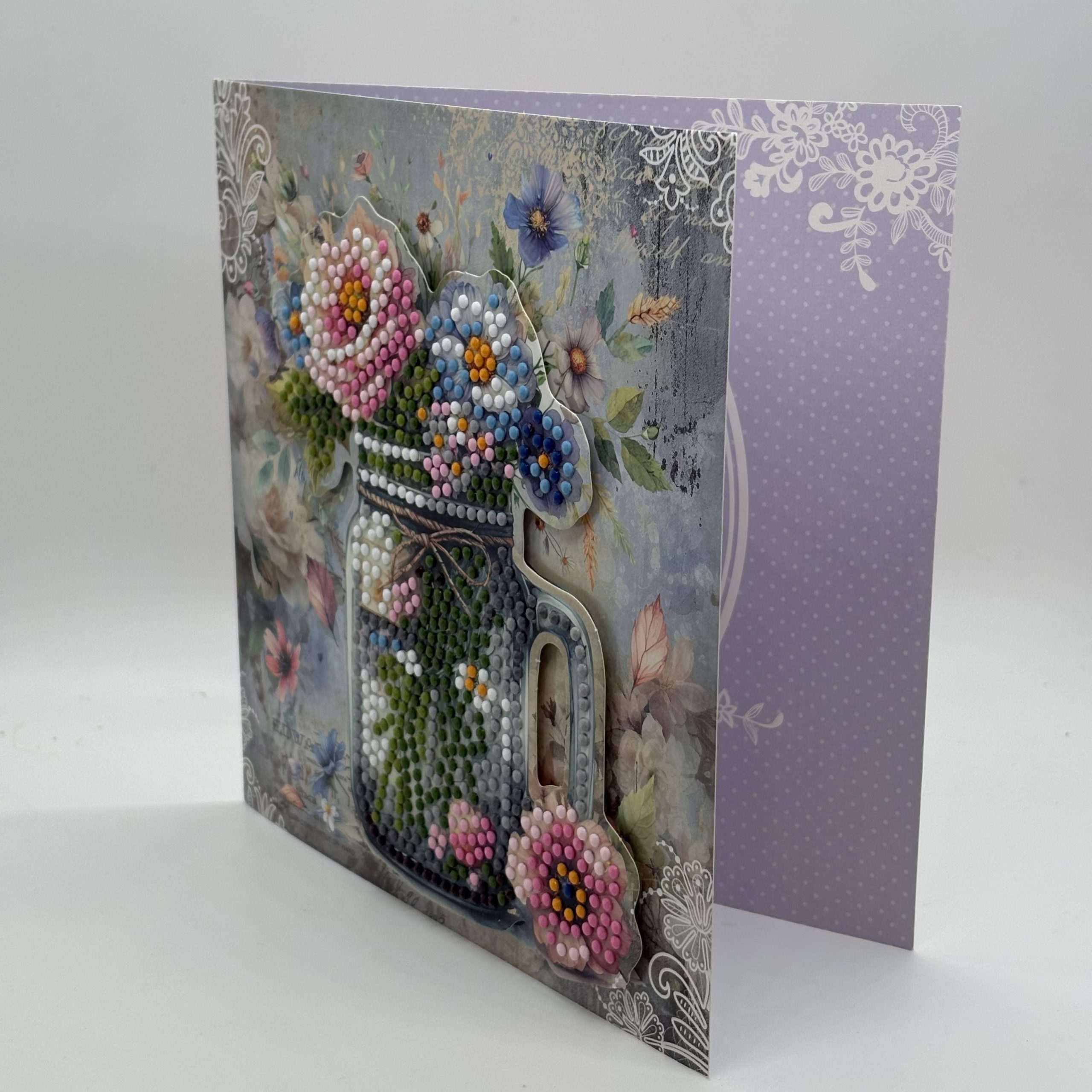 3D Raised Dots Glass Jug Full Of Flowers Best Wishes Card - Image 2
