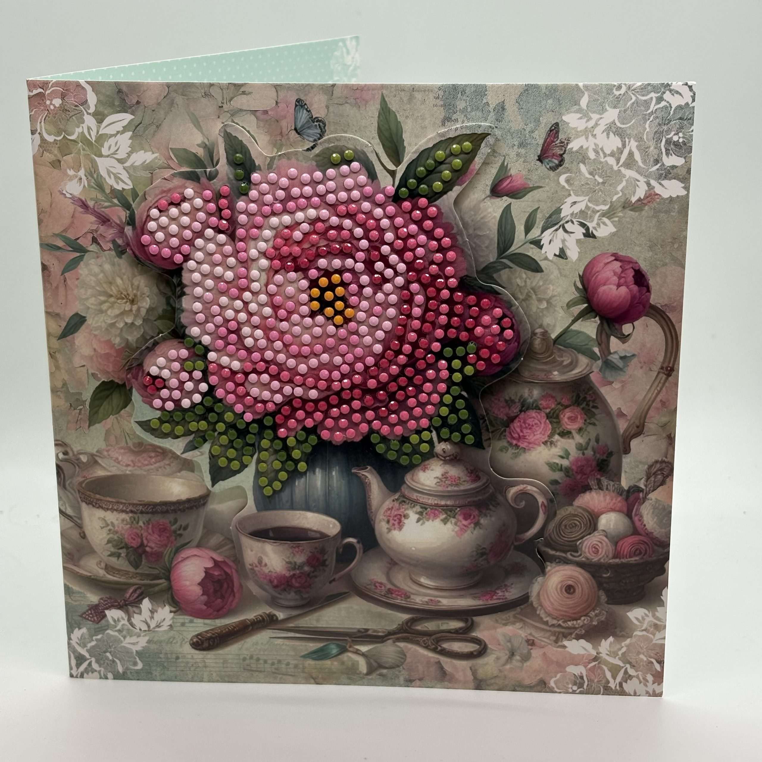3D Raised Dots Flowers And Teapot Best Wishes Card