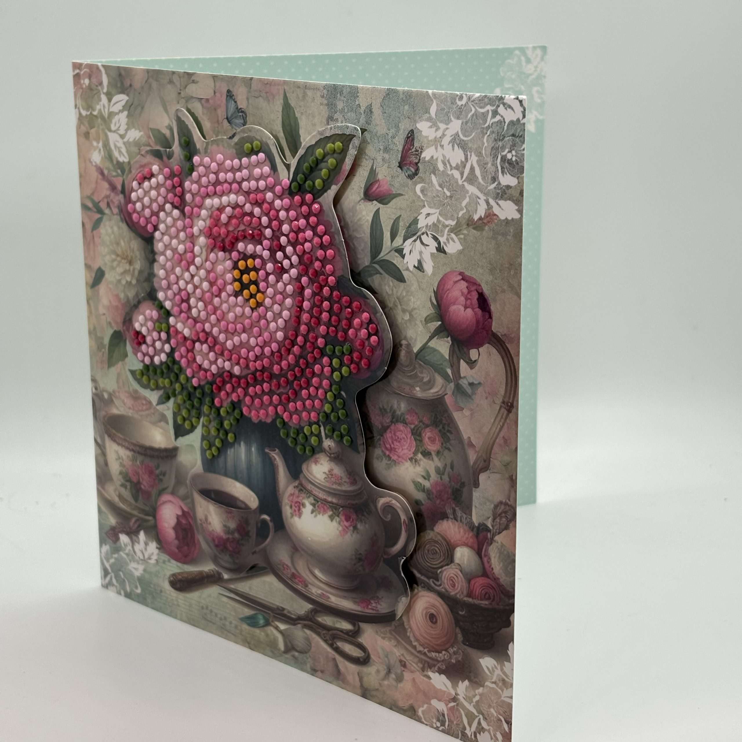 3D Raised Dots Flowers And Teapot Best Wishes Card - Image 2
