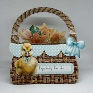 Oversized Teal Basket With Baby Duck And Daffodils Easter Card