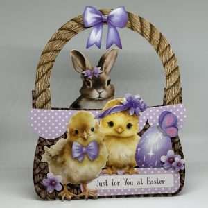 Oversized purple Basket With Chicks And Bunny Easter Card