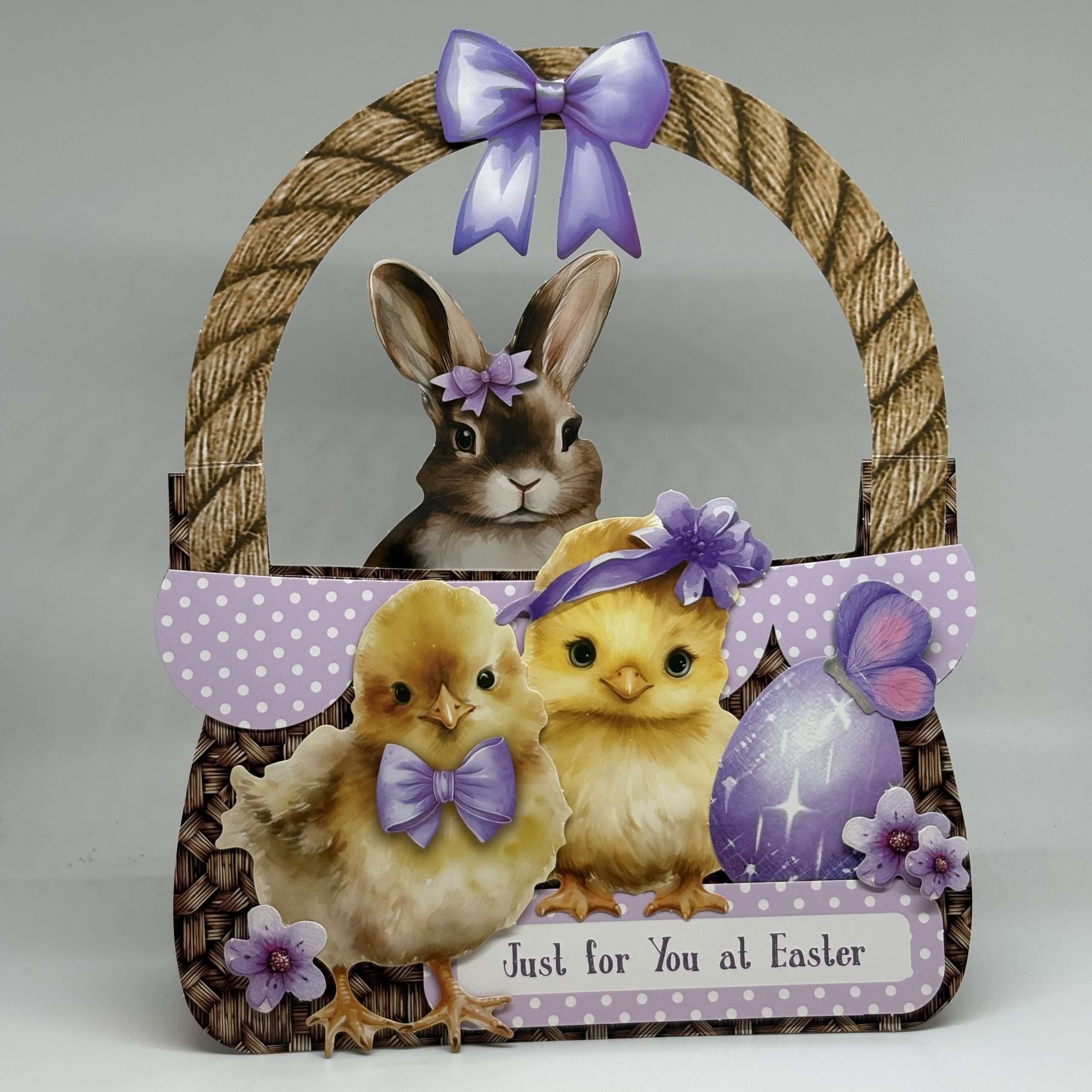 Oversized purple Basket With Chicks And Bunny Easter Card