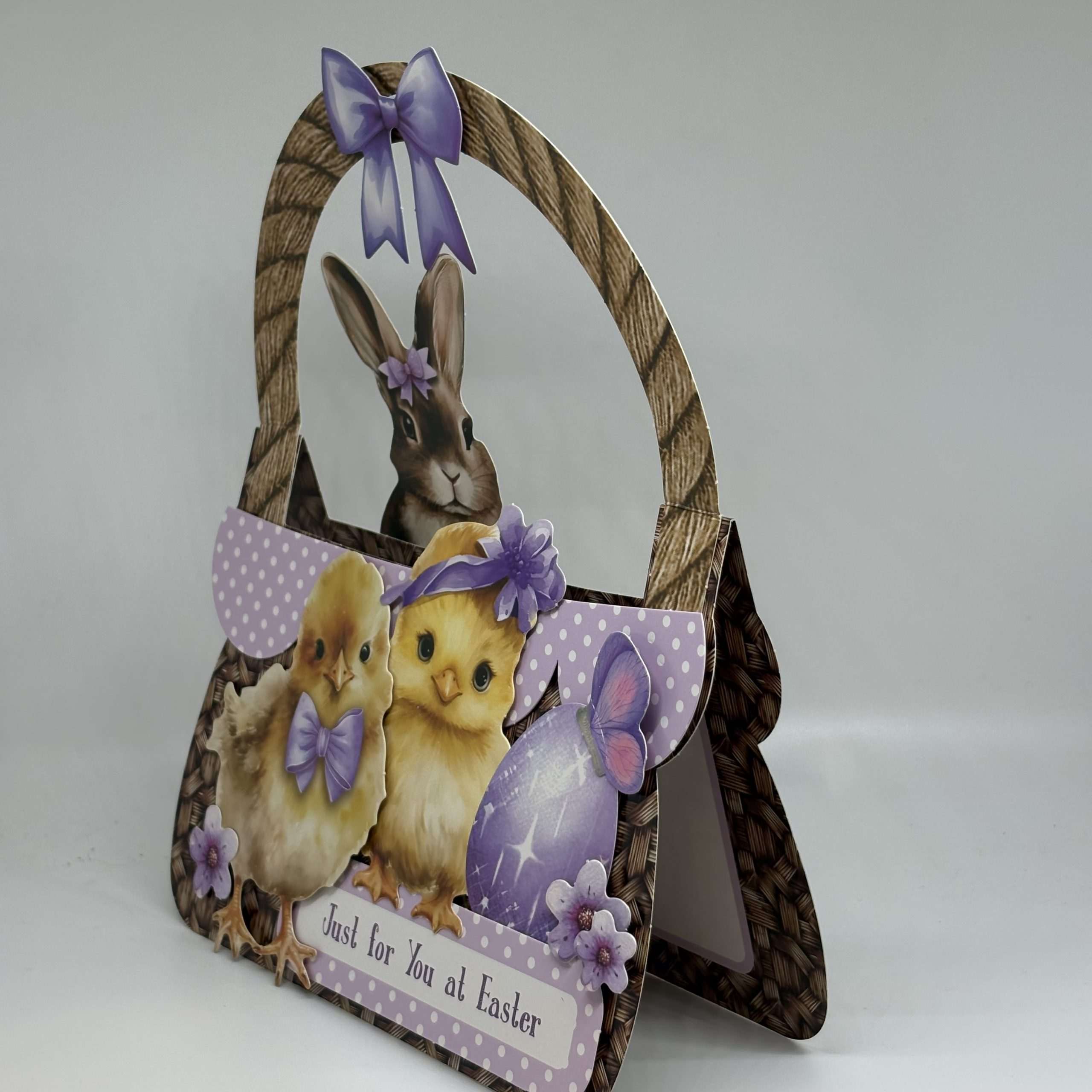 Oversized purple Basket With Chicks And Bunny Easter Card - Image 2