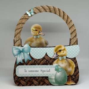 Oversized Teal Basket With Baby Ducks Easter Card