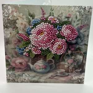 Raised Beaded Flower Basket With Teapot Birthday Card