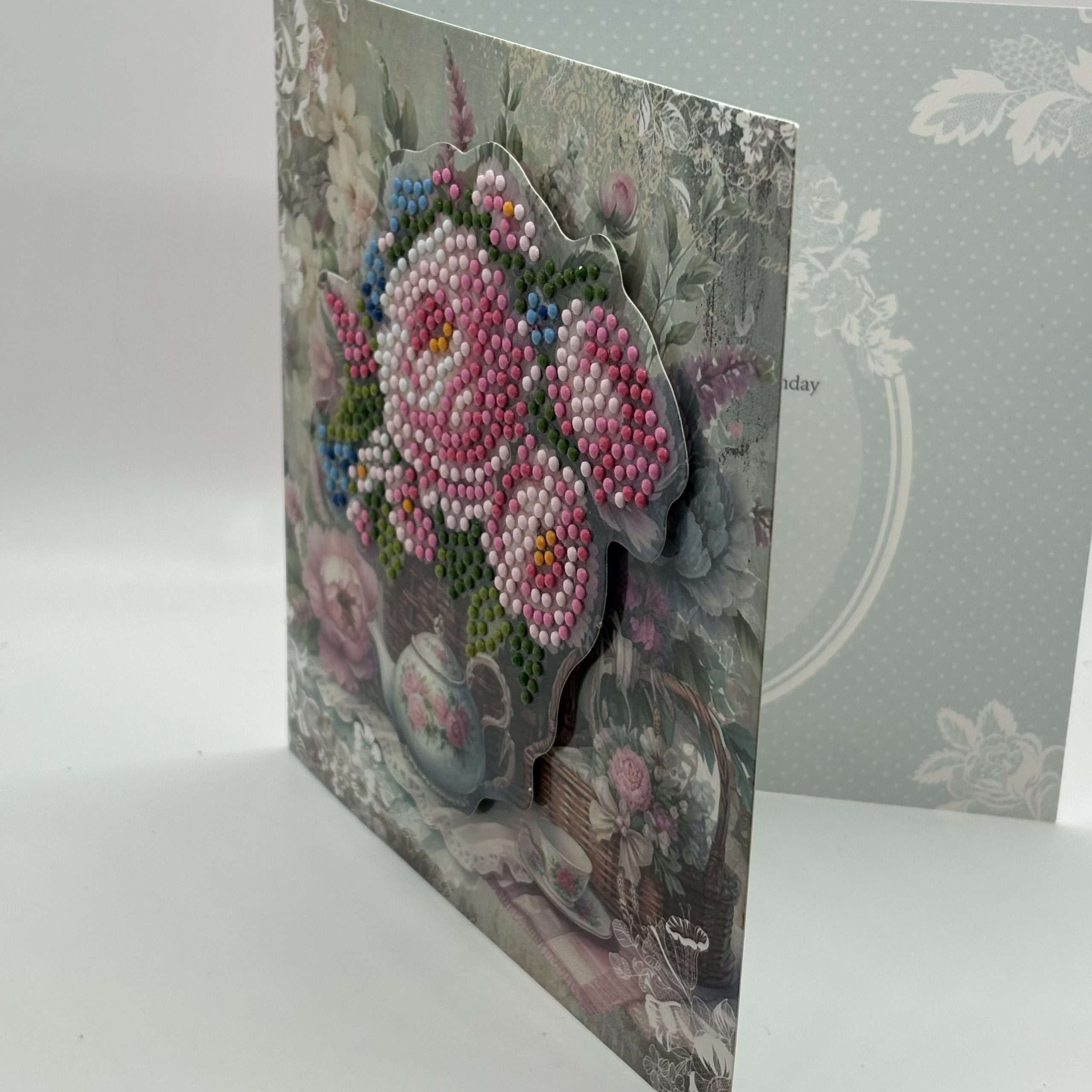 Raised Beaded Flower Basket With Teapot Birthday Card - Image 2