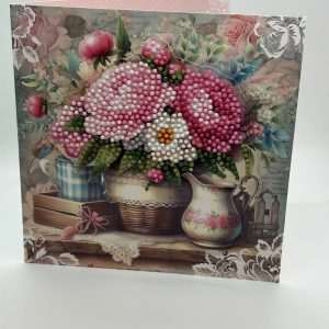 Raised Beaded Basket Of Flowers With Water Pitcher Birthday Card