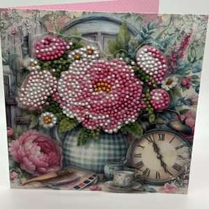 Raised Beaded Plaid Jar Of Flowers With Paints Birthday Card