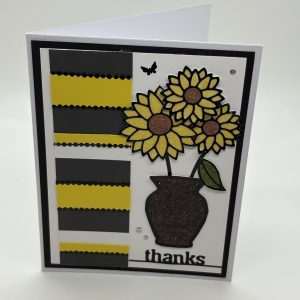 Vase Of Sunflowers Glitter Thank You Card