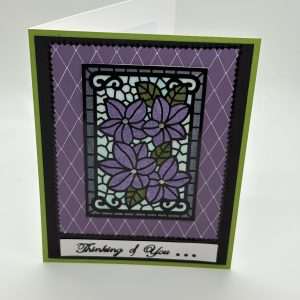 Purple Flowers Window Pane Glitter Thinking Of You Card